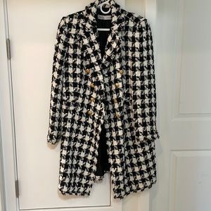 ZARA Large Tweed Houndstooth Double Breasted Coat Size L